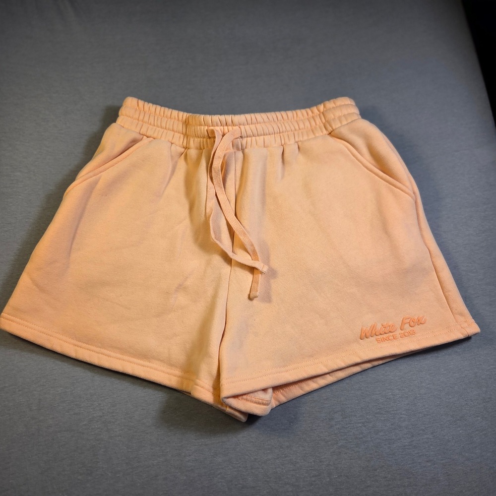 White Fox Boutique Peach Apricot Fleece Lounge Shorts Rubber Logo Size M